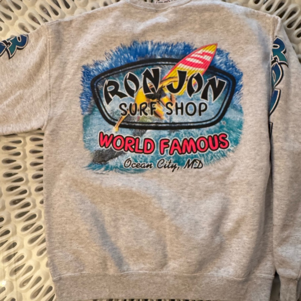 Ron Jon Surf Shop Gray Graphic Crew Sweatshirt